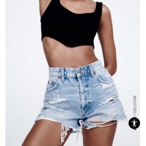 Zara High Waist Distressed Jean Shorts